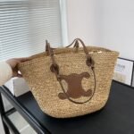 Summer Set: Celine Triomphe Panier In Raffia And Calfskin Tan And Sunglasses Metal Ovale Gold - Image 3