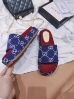 Gucci Women’S With Gg Pattern Slide Sandal Dark Blue - Image 2