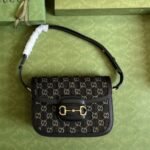 Summer Set: Gucci Horsebit 1955 Original Gg Shoulder Bag Black Ivory And Gg Denim Baseball Hat Black - Image 2