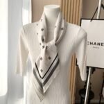 Chanel Square Scarf Jacquard Silk Twill In Ecru Black And Light Pink 90Cm Aaa777 B19447 Nafft - Image 7