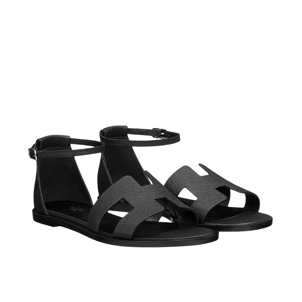 427-6 Hermes Santorini Sandal Black H182138Z 02360 - Image 1