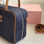 Miumiu Beau Denim Top Handle Bag Blue 35Cm - Image 4