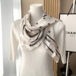 Chanel Square Scarf Jacquard Silk Twill In Ecru Black And Light Pink 90Cm Aaa777 B19447 Nafft - Image 3