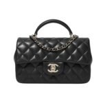 Chanel Mini Flap Bag With Top Handle Silver Hardware Black 20Cm As2431 B06660 94305