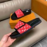 Louis Vuitton Velcro Slides Monogram Red - Image 6