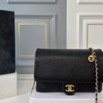 Chanel Mini Flap Bag Grained Shiny And Gold Tone Metal Black 23Cm As5218 B18321 94305 - Image 2