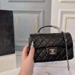 Chanel Mini Flap Bag With Top Handle Silver Hardware Black 20Cm As2431 B06660 94305 - Image 2