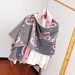 Gucci Gg Jacquard Wool Silk Scarf Grey Pink 180Cm 558007 3G636 1272G - Image 3