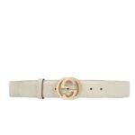 Gucci Double G Buckle Belt White Leather 370543 Cwc1G 9022