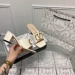 Valentino Vlogo Signature Square Toe Middle Heel White Slide Sandal - Image 2