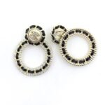 Chanel Crystal Pearl Cc Chain Hoop Drop Earrings Gold Black - Image 2