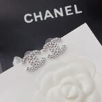 Chanel Cc Crystal Stud Earrings Metal Silver - Image 5
