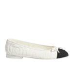 Chanel Ballet Flats Embroidered Fabric And Grosgrain White Black G02819 B21026 U1898