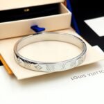 Louis Vuitton Damier Staples Bangle Bracelet Silver M1387L - Image 2