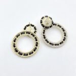 Chanel Crystal Pearl Cc Chain Hoop Drop Earrings Gold Black - Image 4