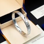 Louis Vuitton Damier Staples Bangle Bracelet Silver M1387L - Image 5