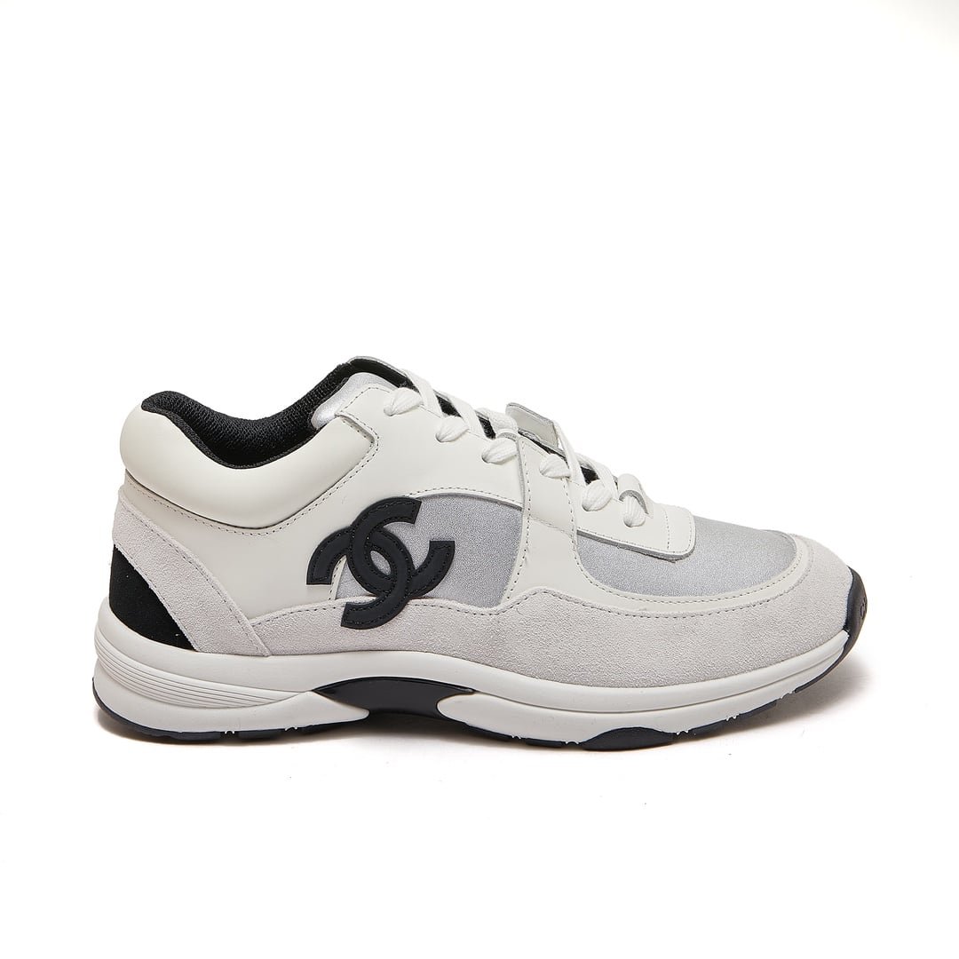 8122a656 Chanel Suede And Leather Cc Low Top Sneaker White Black - Image 1