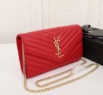 Saint Laurent Cassandre Matelassé Envelope In Grain De Poudre Embossed Leather Red 22Cm 695108Bow016008 - Image 3