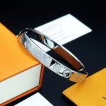 Louis Vuitton Damier Staples Bangle Bracelet Silver M1387L - Image 4