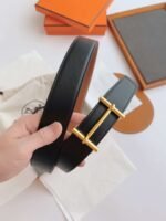 Hermes Leather Belt Gold Buckle Black 38Mm - Image 6