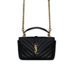 Saint Laurent College Mini Chain Bag In Shiny Crackled Leather Black 20Cm 779430Dzh071000