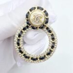 Chanel Crystal Pearl Cc Chain Hoop Drop Earrings Gold Black - Image 3