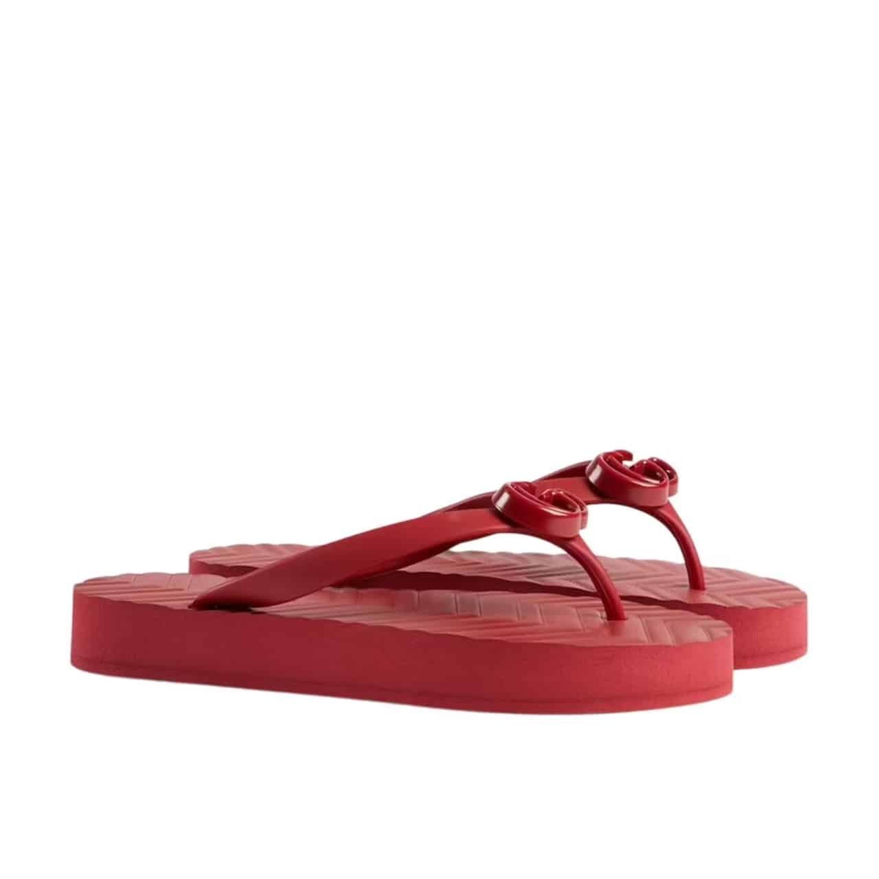 93-1-1 Gucci Women’S Chevron Thong Sandal Hibiscus Red Rubber 655463 J8710 6433 - Image 1