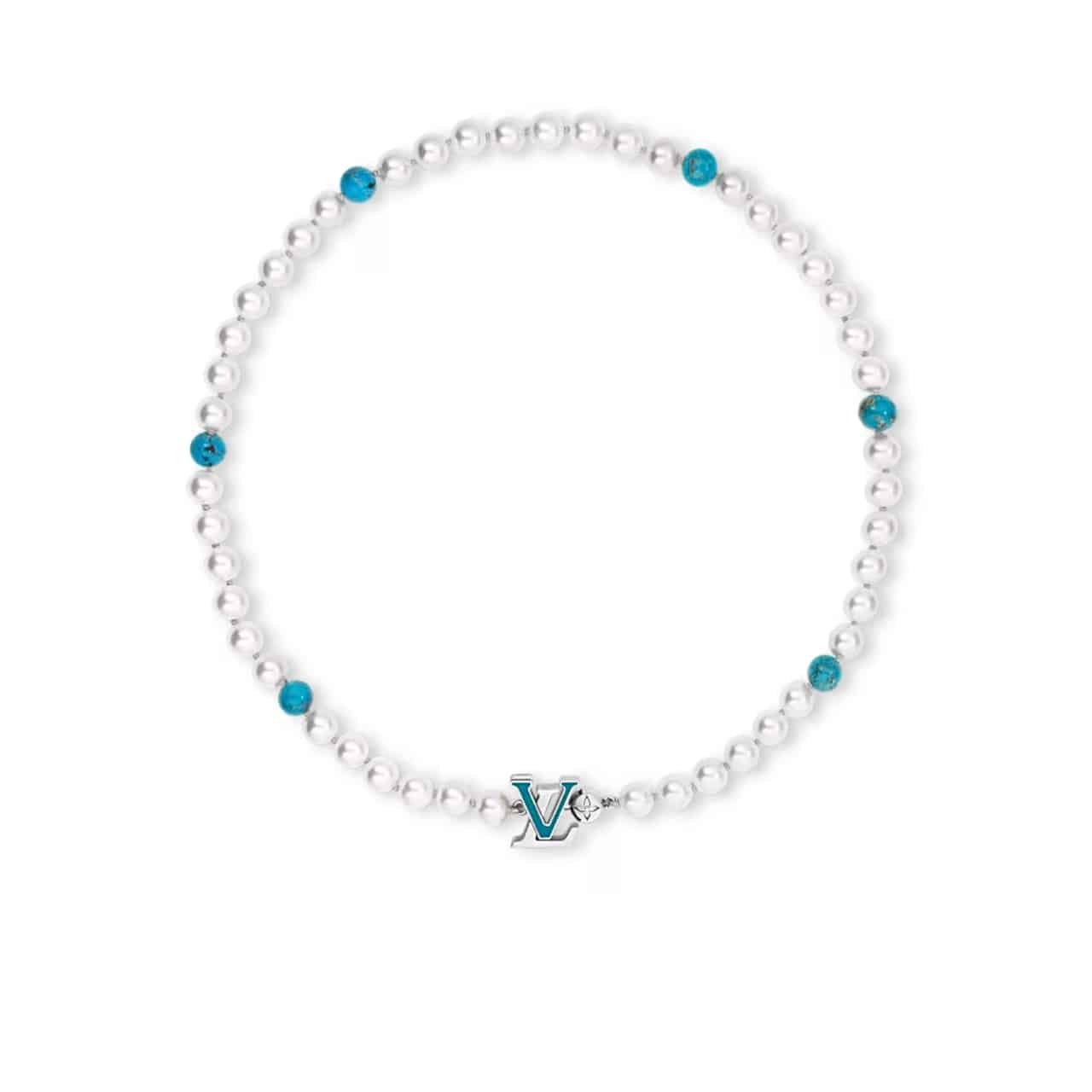 93-3-1 Louis Vuitton Turquoise Rodeo Necklace White And Blue M02058 - Image 1