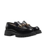 Gucci Women’S Leather Lug Sole Horsebit Loafers Black 577236 Ds800 1000