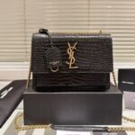 Saint Laurent Sunset Medium In Crocodile Embossed Leather Black 22Cm 442906Dnd0J1000 - Image 2
