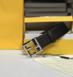 Fendi Black Leather Belt With Ff Silver Buckle 40Mm - Image 2