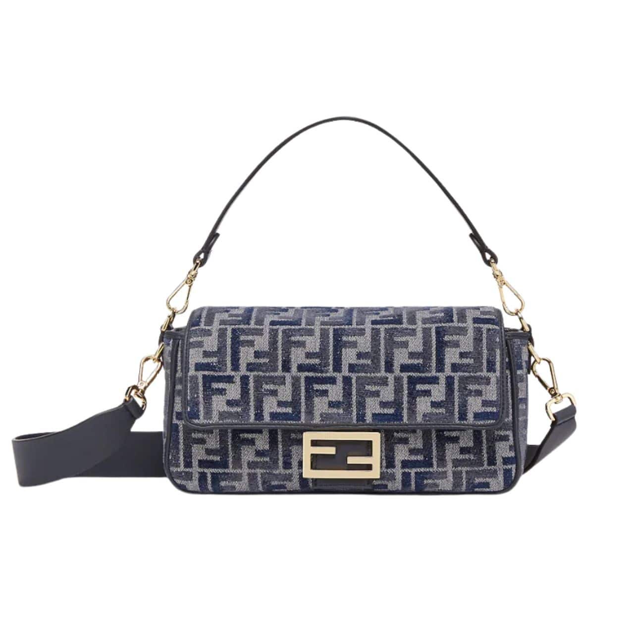 Anh-thumbnail-10 Fendi Baguette Ff Chenille Bag Dark Blue 27Cm - Image 1