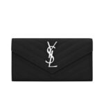 Saint Laurent Cassandre Matelassé Large Flap Wallet In Grain De Poudre Leather Black 19Cm