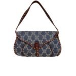 Celine Studded Baguette Bag Macadam Denim Blue Brown 25Cm