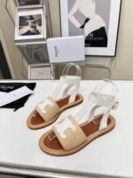 Celine Lympia Flat Strap Sandal In Raffia Calfskin Beige White 352402248C 02Gh - Image 2