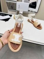 Celine Lympia Flat Strap Sandal In Raffia Calfskin Beige White 352402248C 02Gh - Image 3