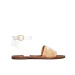Celine Lympia Flat Strap Sandal In Raffia Calfskin Beige White 352402248C 02Gh