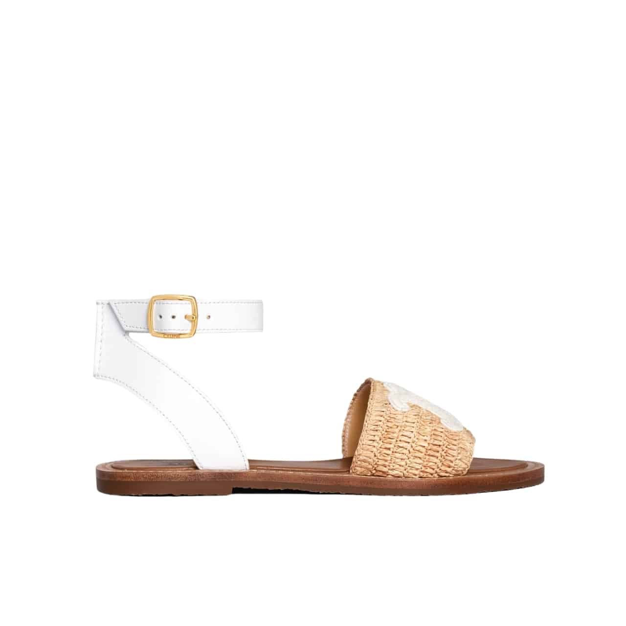 xr:d:DAF4OnkYemU:1308,j:499194352514333412,t:24030506 Celine Lympia Flat Strap Sandal In Raffia Calfskin Beige White 352402248C 02Gh - Image 1