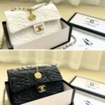 Gift Set: Chanel Flap Bag Camellia Flower White And Four Leaf Clover Heart Earrings - Image 3