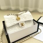 Gift Set: Chanel Flap Bag Camellia Flower White And Four Leaf Clover Heart Earrings - Image 2