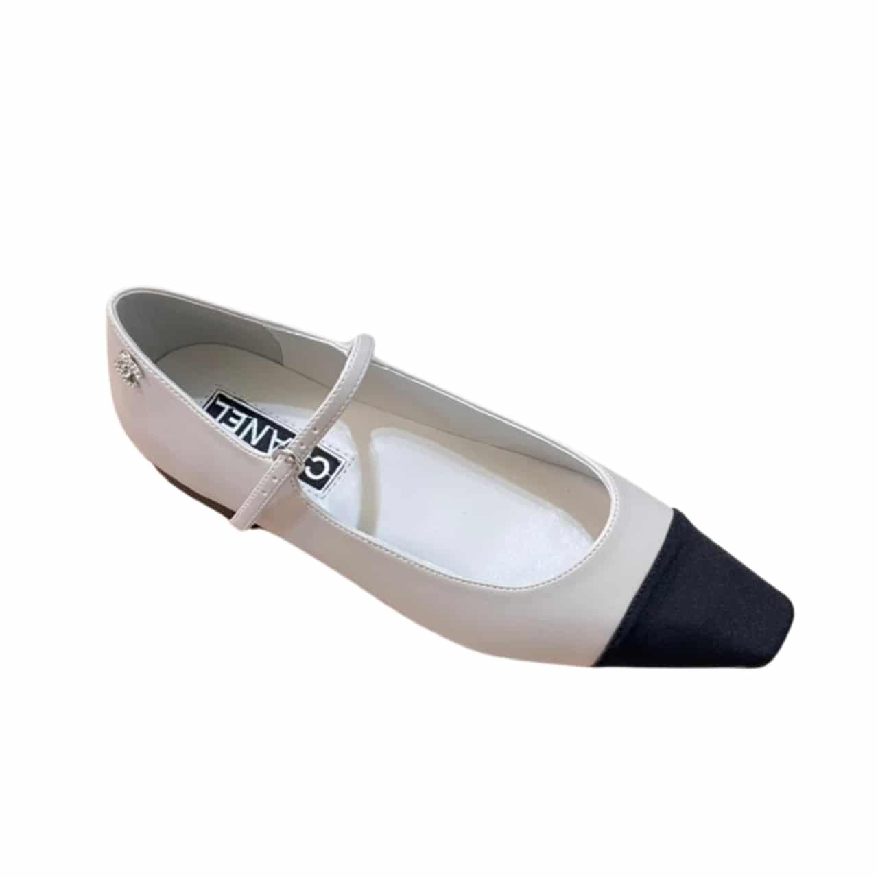 CNS1-4-1 Chanel Square Toe Ballet Flats Black White - Image 1