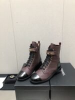 Chanel Combat Boots Burgundy And Black G45005 B13037 No807 - Image 3