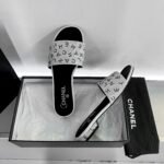 Chanel 24P Beaded Diamond Logo Slippers Silver - Image 7