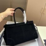 Prada Bonnie Large Suede Handbag Black 38Cm 1Ba433 2C4S F0308 V Moo - Image 6