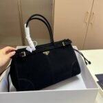 Prada Bonnie Large Suede Handbag Black 38Cm 1Ba433 2C4S F0308 V Moo - Image 3