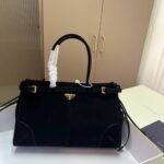 Prada Bonnie Large Suede Handbag Black 38Cm 1Ba433 2C4S F0308 V Moo - Image 2
