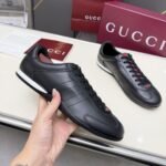 Gucci Men Shift Trainers All Black Leather 857018 Aafuh 1086 - Image 3