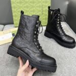Gucci Women Lace Up Ankle Boot With Gg Black Leather 840739 Aae5Q 1000 - Image 3