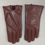 Chanel Leather Gloves With Camellia Flower Brown - Image 8