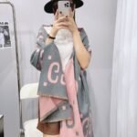 Gucci Gg Jacquard Wool Silk Scarf Grey Pink 180Cm 558007 3G636 1272G - Image 4